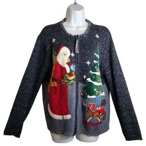 Tiara International Christmas Sweater Women's Full Zip Size Large